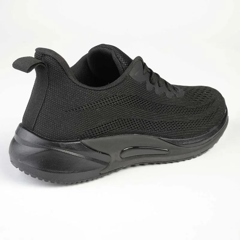 Trendy Look Alessio Ladies Fashion Fly Knit Lace Up Sneaker  - Black Mono