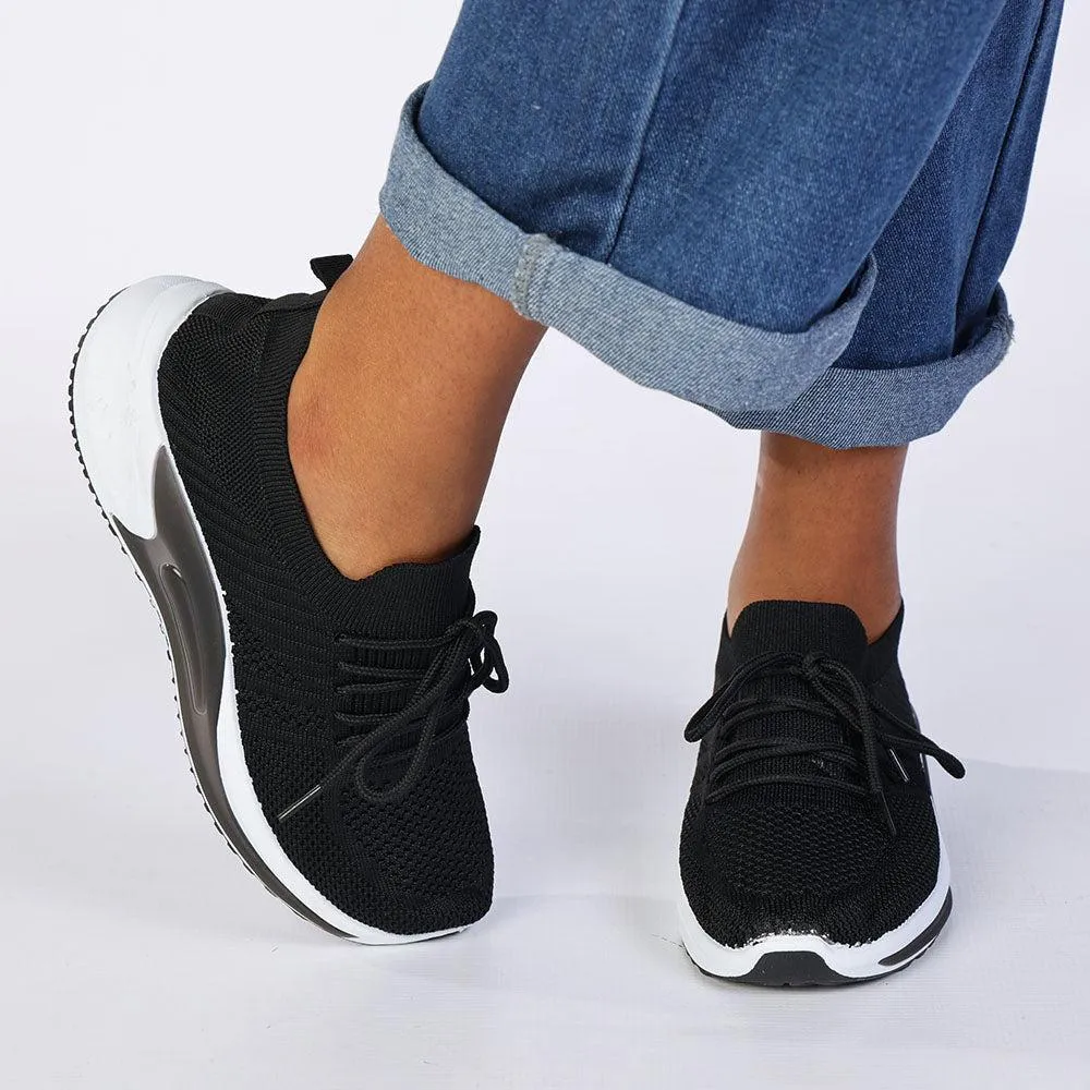 Madison Chick 2 Chunky Fly Knit Sneaker  - Black Lace Closure