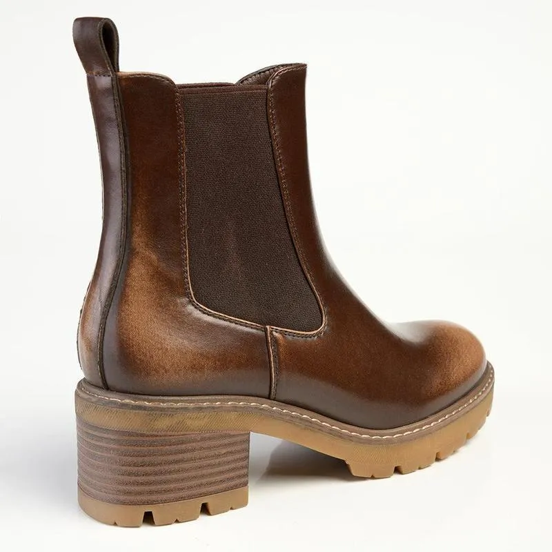Waterproof Trail Runner Comfort Lining Windy Weather Madison Jolinda Block Heel Chelsea Boot - Brown