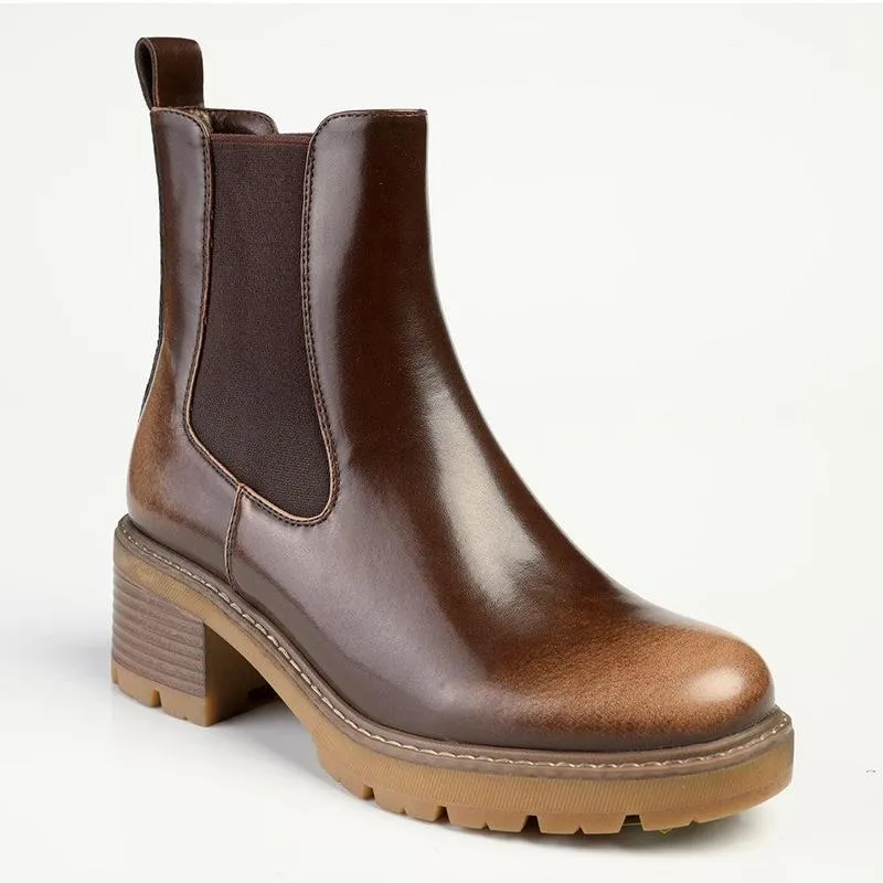 Madison Jolinda Block Heel Chelsea Boot - Brown Snow Season Insulated Weekend Camping