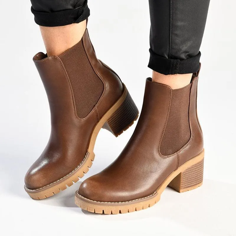 Madison Jolinda Block Heel Chelsea Boot - Brown Secure And Comfortable Sleek Construction