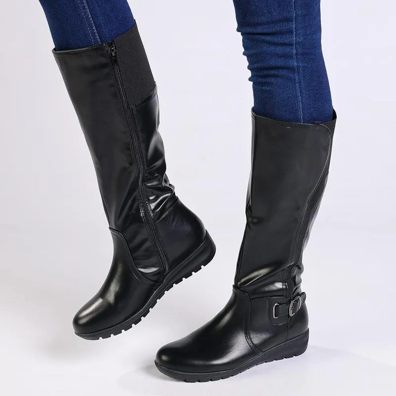 Franco Rossi Ladies Long Back Elastic Boot - Black ZipUp