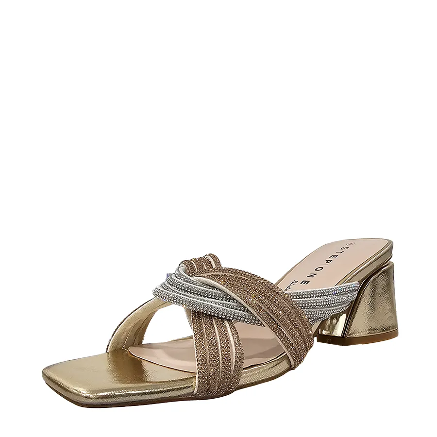 Payless Step One Slide Women's Regina Block Heel Handcrafted Stitching Impact Dispersal Geometry