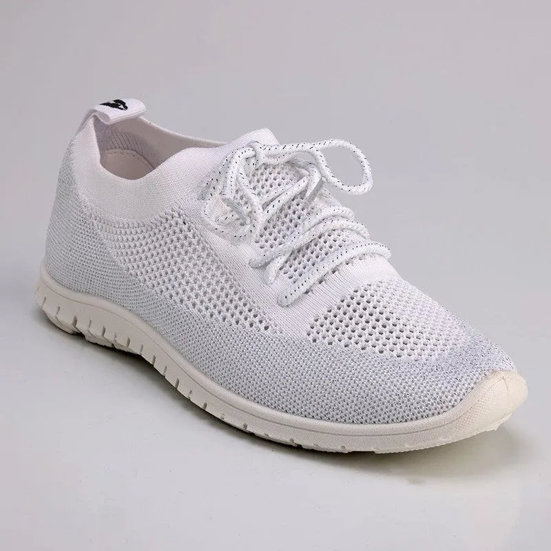 Soft Style by Hush Puppies Nansen Lurex Sneaker - White StretchableMaterial Ventilated Lining