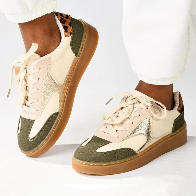 Pierre Cardin Rumba 1 Ladies Lace Up Sneaker - Olive Stretchable Openings