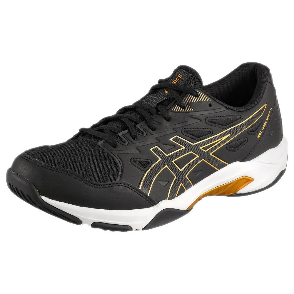 Asics Men's Gel-Rocket 11 - 2E Width - Black/Pure Gold Flex Zones Decoupled Heel Construction