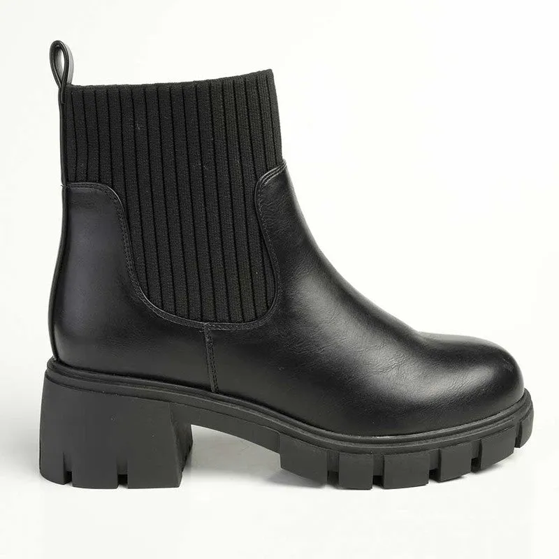 Madison Foster Chunky Long Gusset Ankle Boot - Black Concert Look Wedge Heel