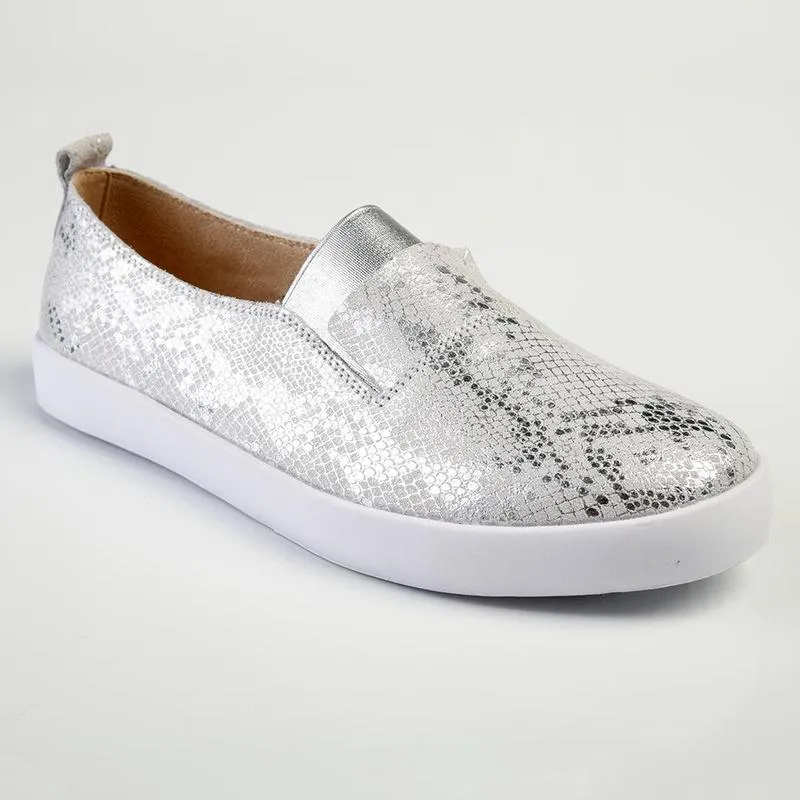 Julz Fran Leather Metalic Slip On- Silver Sporty arch
