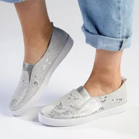 Julz Fran Leather Metalic Slip On- Silver Hydrophobic Fabric