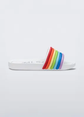 engraved senior - style Beach Slide - White Rainbow