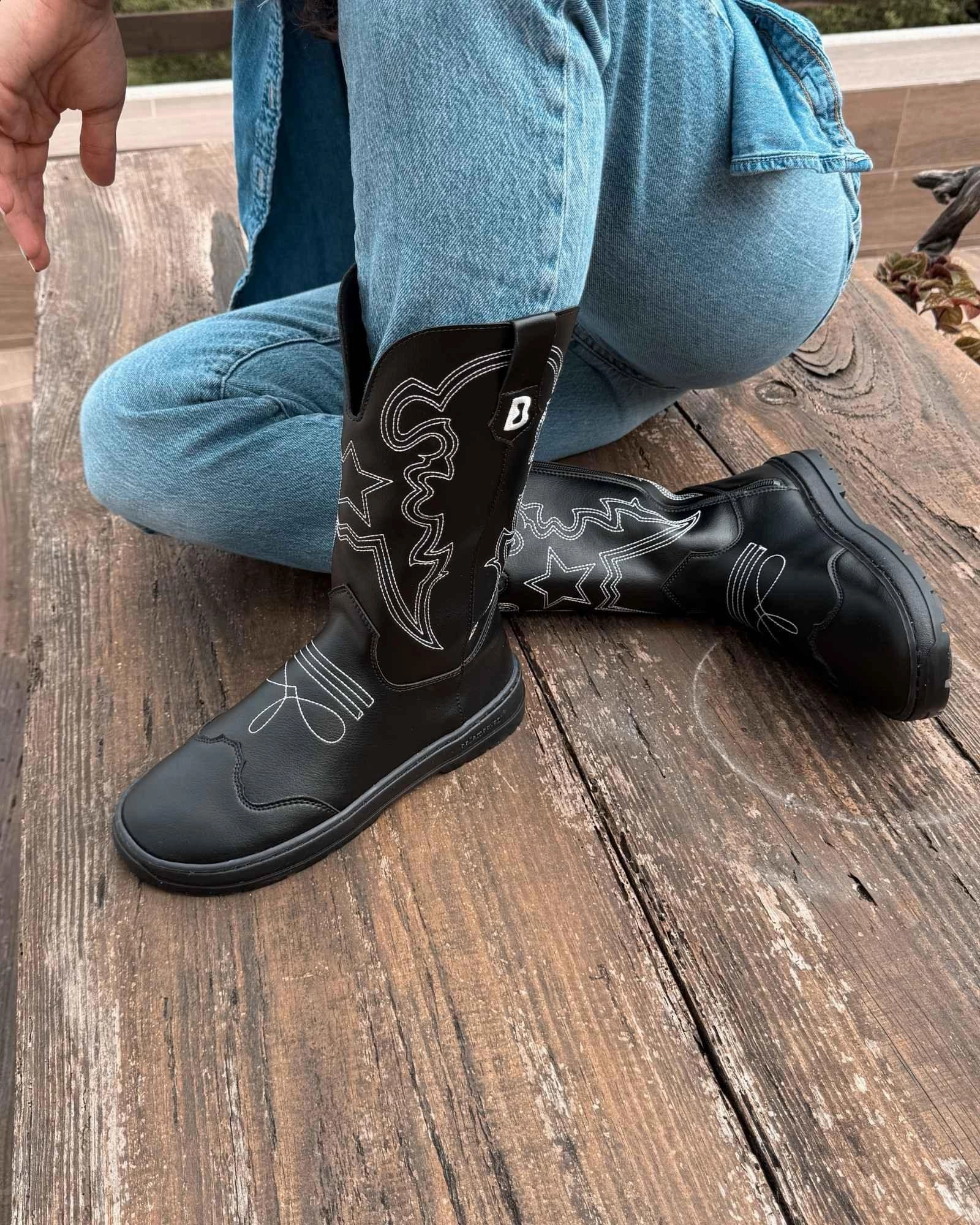Premium Material Black Cowboy Barefoot Boots - Dallas