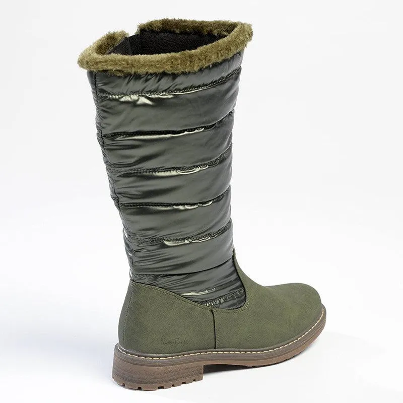 Storm Proof Easy Fit Pierre Cardin Full Length Puff Boot - Olive