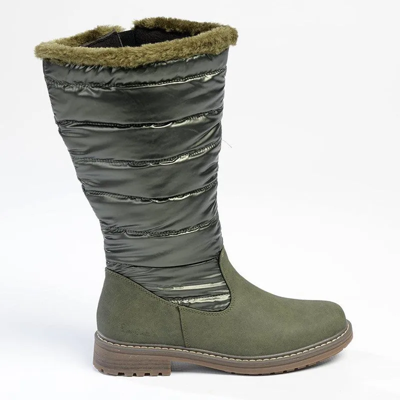 Pierre Cardin Full Length Puff Boot - Olive Padded Interior Backcountry Camper Flex Groove Technology