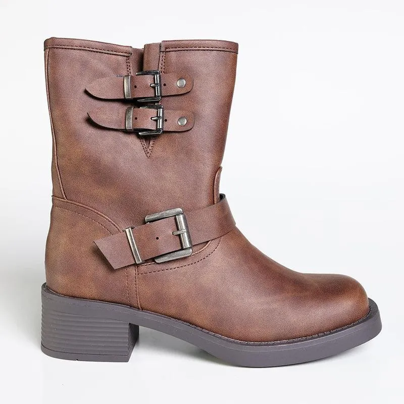 Madison Jorin 3 Buckle Biker Boot - Brown All Weather Rough Terrain
