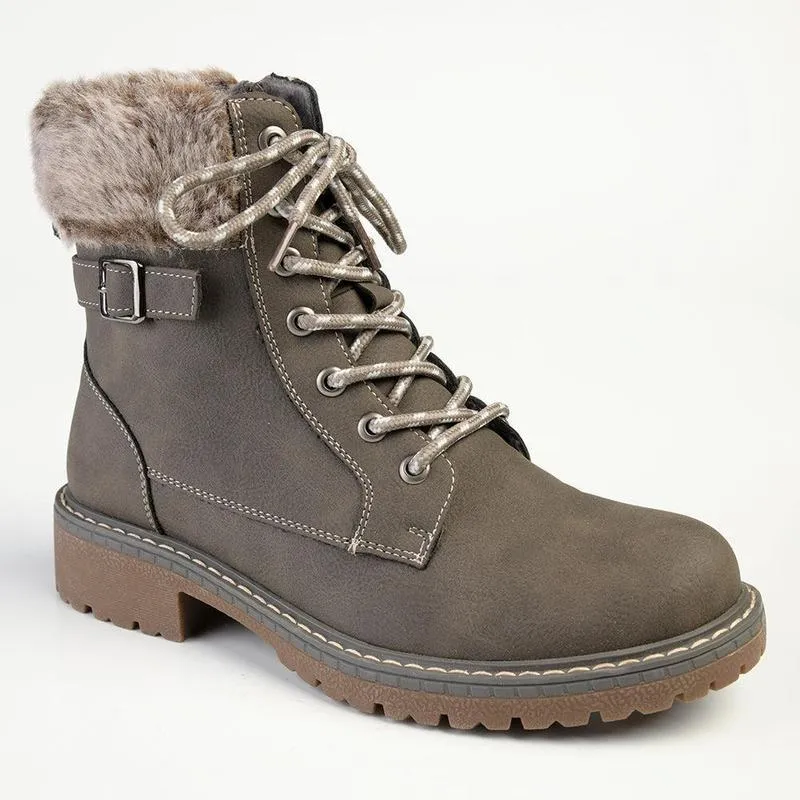 Madison Jordan Fur Collar Lace Up Boot - Charcoal Protective Finish Adventure Seeker Flexible Frame Weather Resistant User
