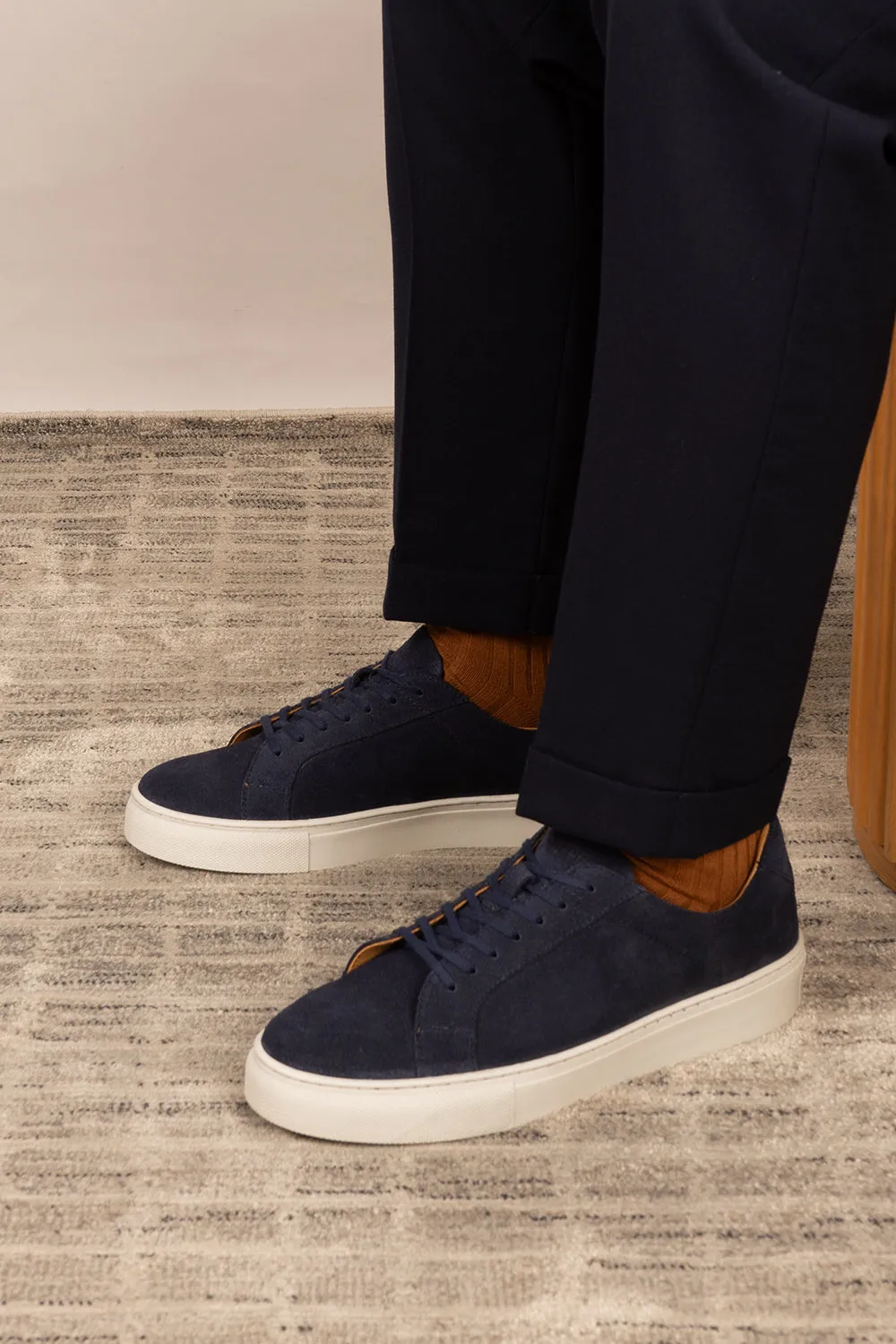 Harper Navy Suede mom style