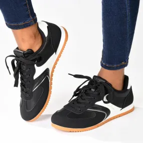 Pierre Cardin Alessi 3 Ladies Lace Up Sneaker- Black White Orthopedic Support Subtle Detail