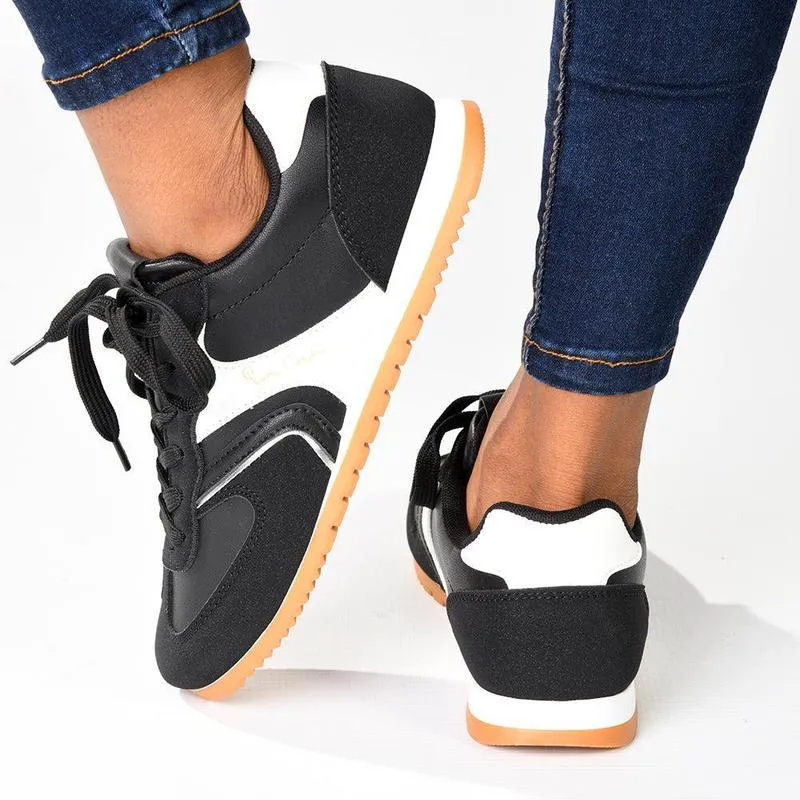 Cushion Layer Ultra-soft feel Pierre Cardin Alessi 3 Ladies Lace Up Sneaker- Black White