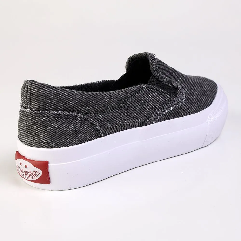 Cool Mesh Soft Grip Direct Ladies Fashion Vulcanized Sneakers - Black Denim