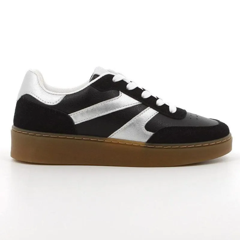 Hexagonal Traction Stylish Pick Pierre Cardin Rumba 2 Ladies Lace Up Sneaker - Black / Silver
