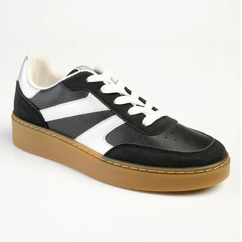 Pierre Cardin Rumba 2 Ladies Lace Up Sneaker - Black / Silver Motion Cushion