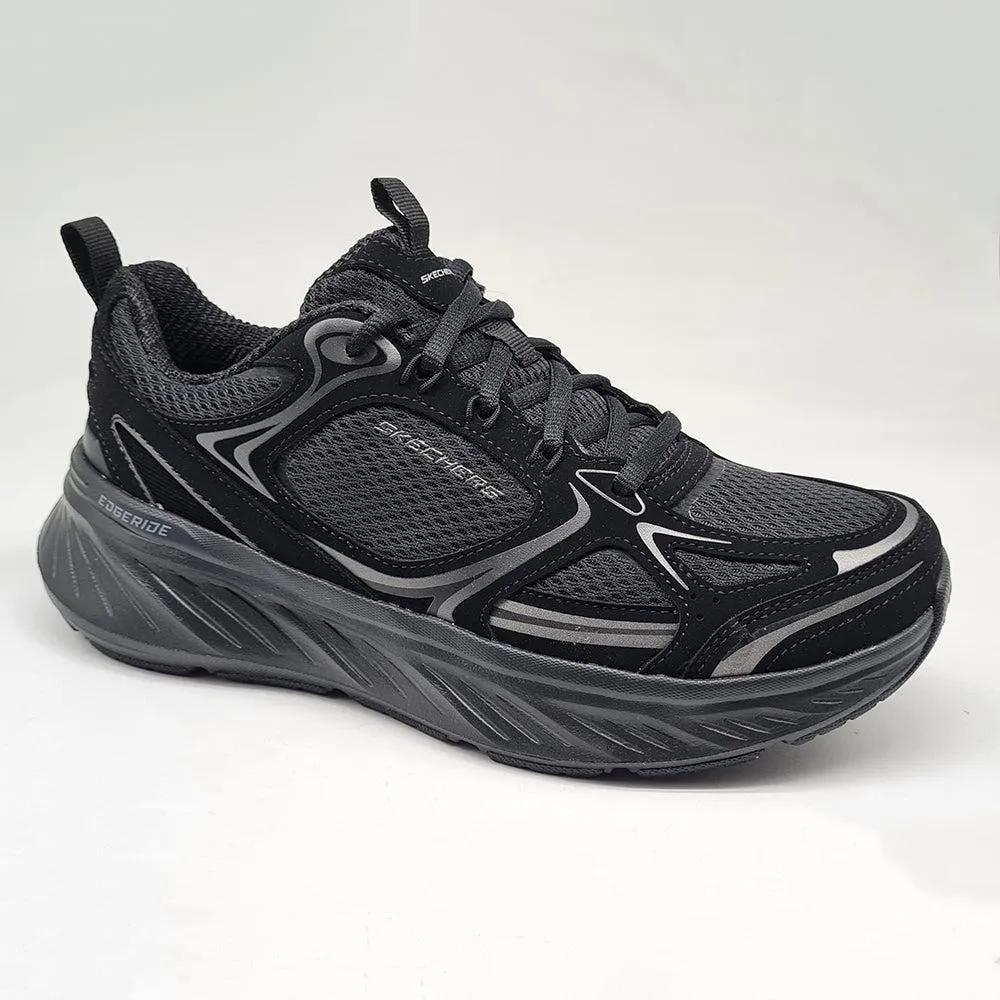 Collared Ankle Vulcanized Sole Tech Skechers Edgeride Lace Up Sneaker - Black
