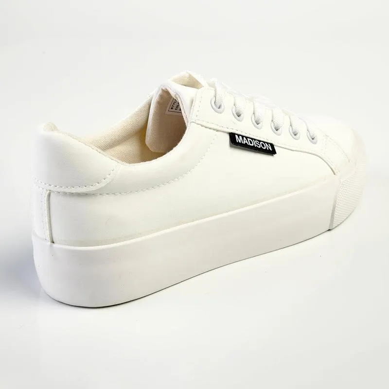 Padded Collar Padding Madison Ladies Basic Lac Up Sneaker - White