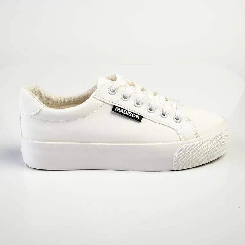 Madison Ladies Basic Lac Up Sneaker - White Lined Upper