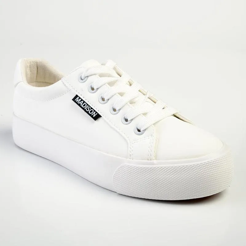 Madison Ladies Basic Lac Up Sneaker - White Ultra Lightweight Frame