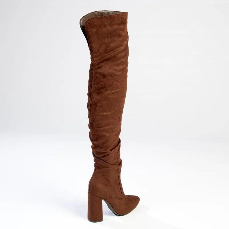 Slip   Resistant Madison Portia 3 Over Knee Block Heel Boots - Chocolate