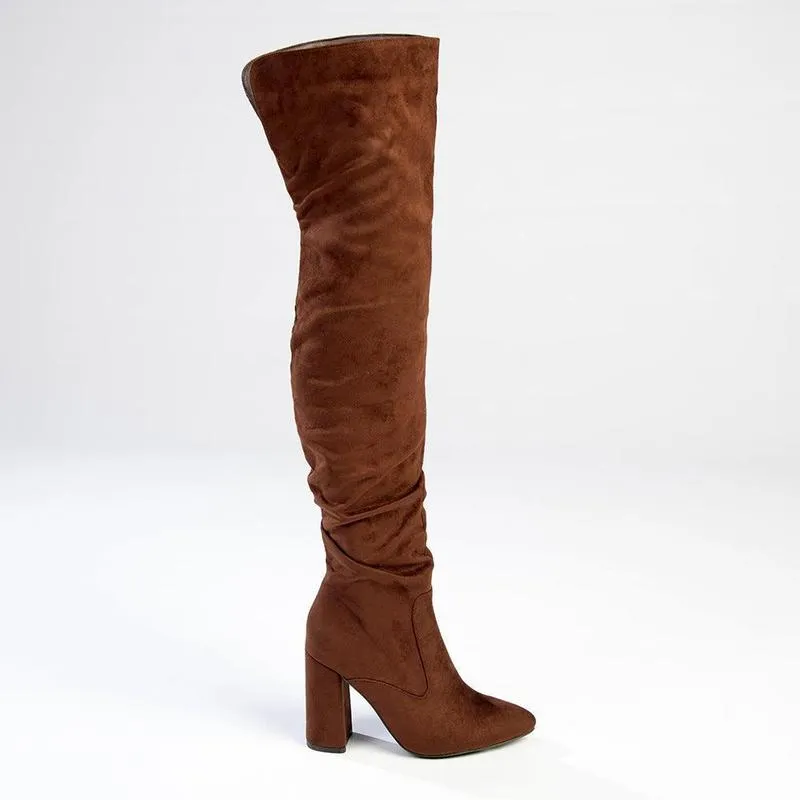 Mountain Side Ice Road Madison Portia 3 Over Knee Block Heel Boots - Chocolate