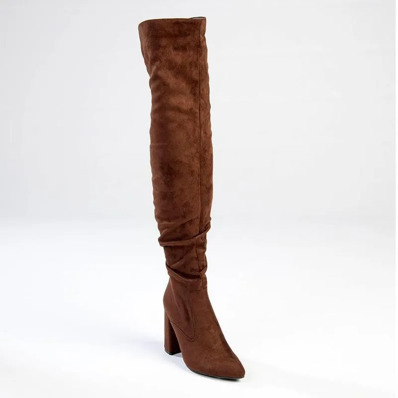 All Weather Urban Traveler Steel Guard Madison Portia 3 Over Knee Block Heel Boots - Chocolate