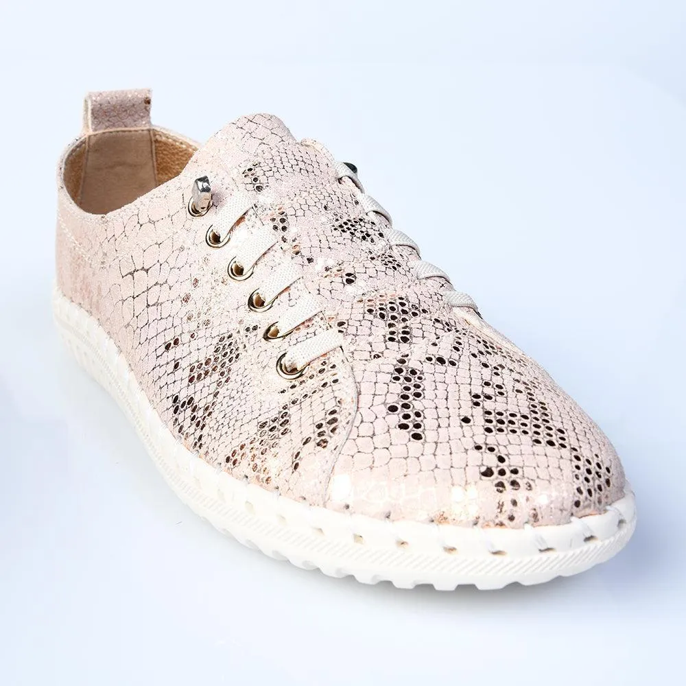 Julz Gina -Leather Sneaker With Stitch Detail - Gold Even Ground