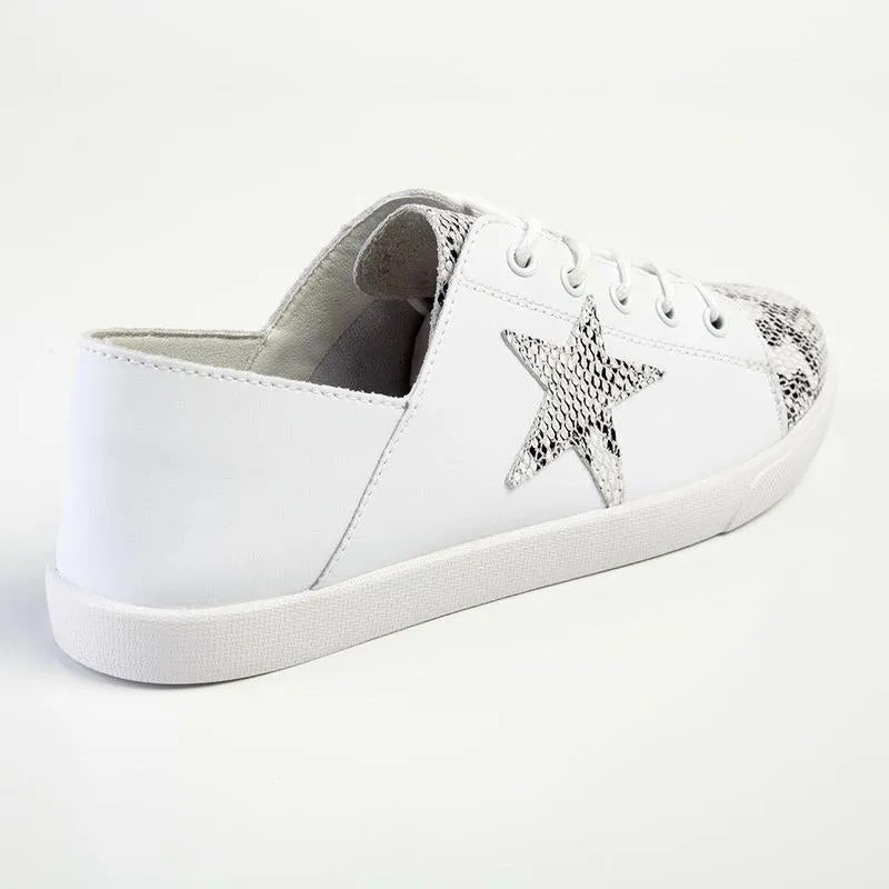 Waffle Traction Outsole Julz Nicki Leather Sneaker With Star Detail -White/Silver