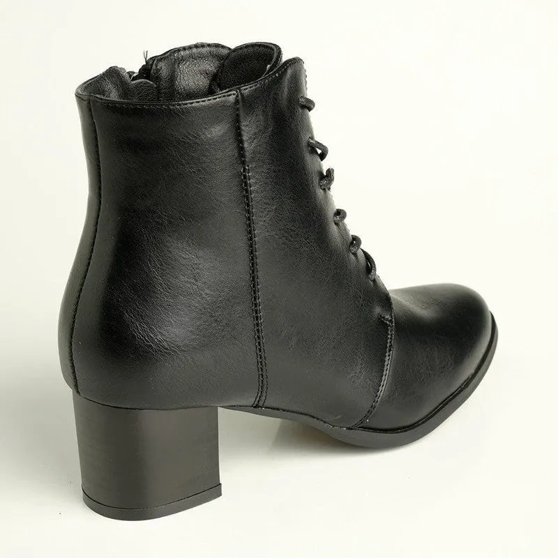 ReinforcedHeel Premium Leather Madison Dress Lace Bootie - Black