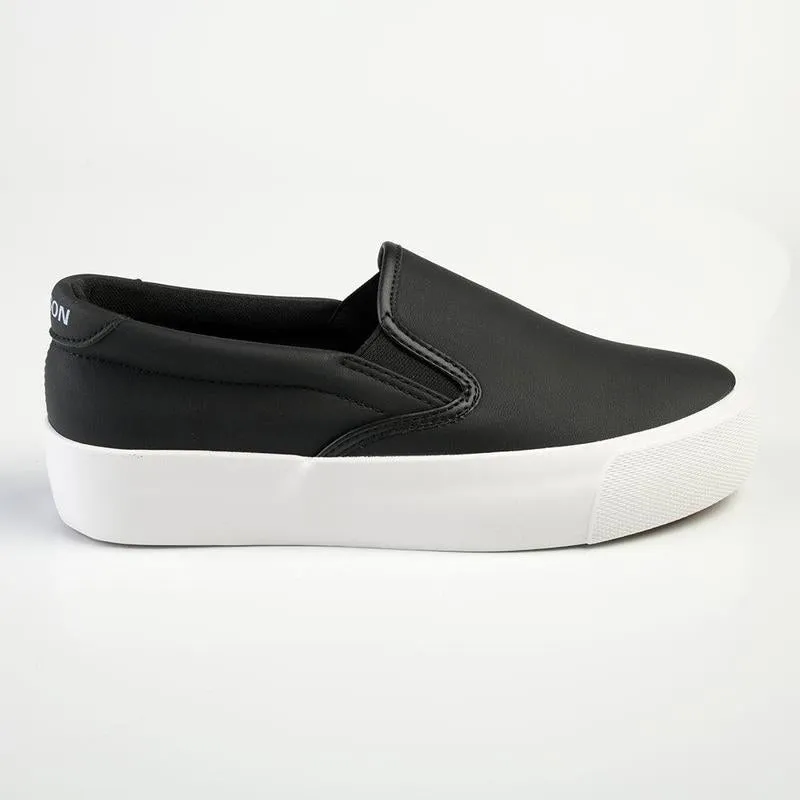 Foot Arch Support Madison Ladies Platform Slip On Sneaker - Black/White Sole