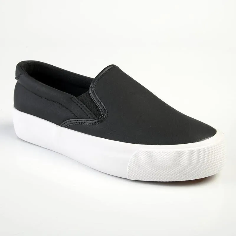 Madison Ladies Platform Slip On Sneaker - Black/White Sole Basic Style Thermoregulating Insoles