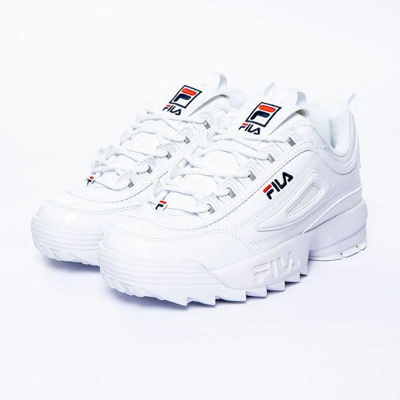 FILA Disruptor II Ladies Sneaker - Fila White /Fila Navy /Fila Red Ankle Hugging Collar Comfort Lining