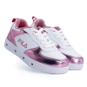 FILA Lucia Lights Kids Sneaker - White/Pink Metallic Flex Daily