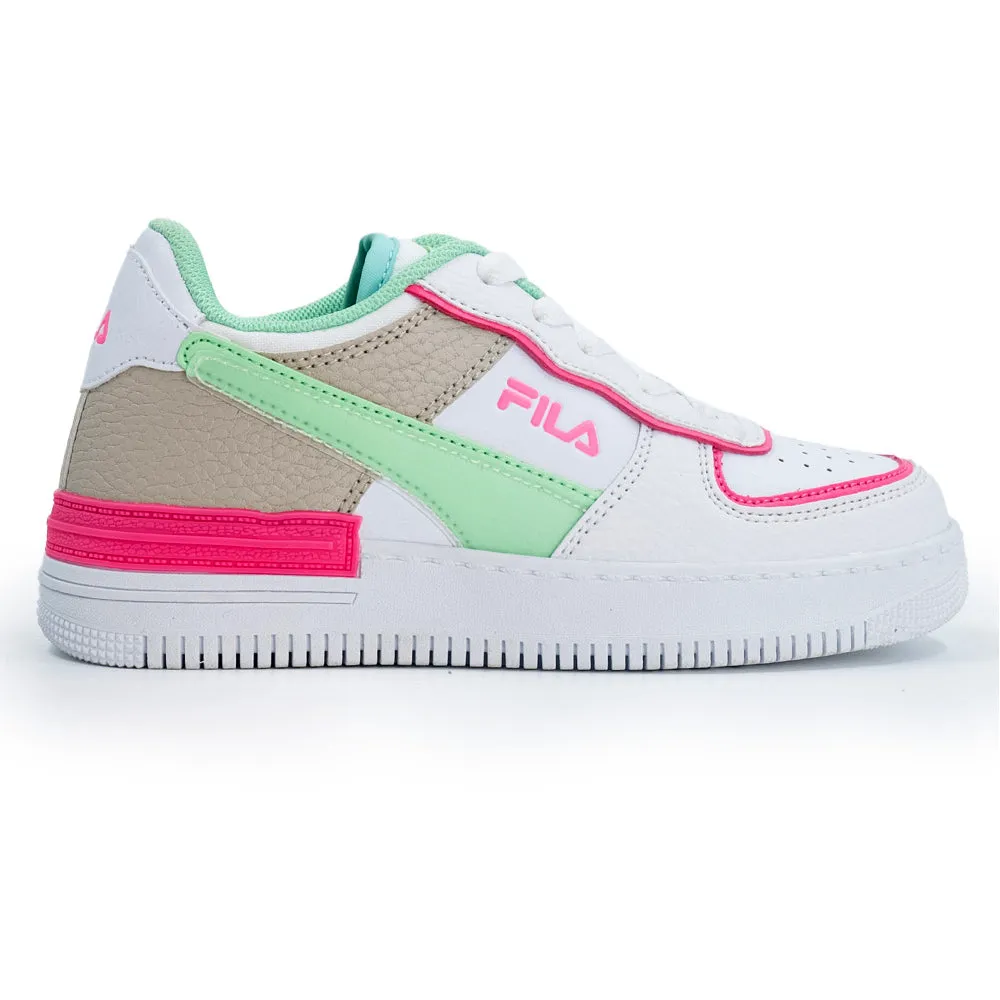 FILA Riley Kids Sneaker - White/Pink/Mint Indoor Workout