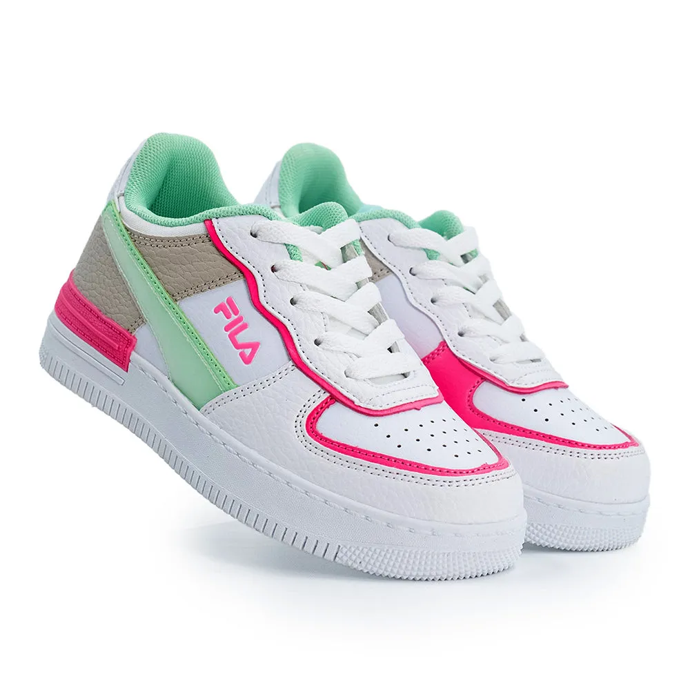 FILA Riley Kids Sneaker - White/Pink/Mint Hybrid Cushioning Layered Support