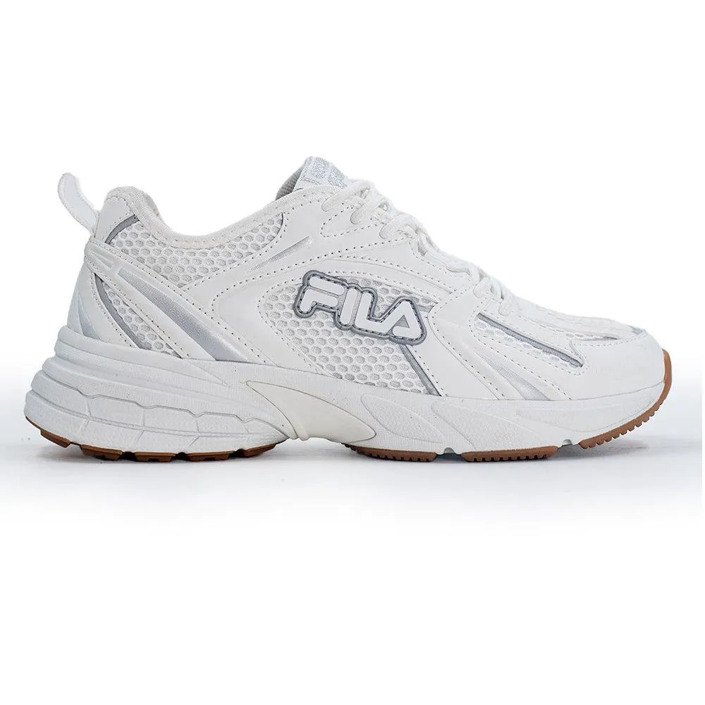 FILA Stevie Lace Sneaker - White/Silver Asymmetric Lacing Designs Urban Minimal