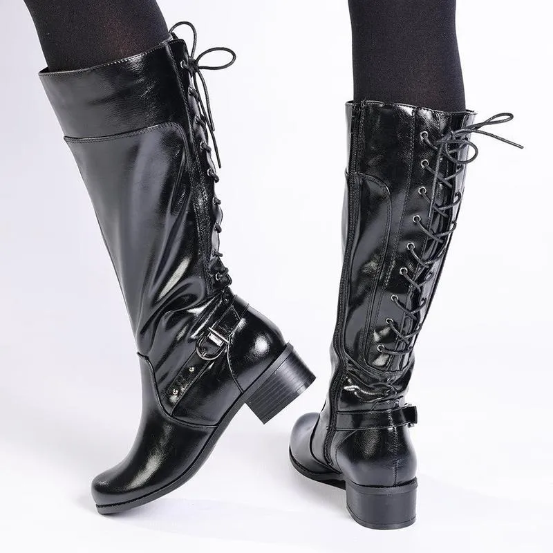 Quick Dry Technology Secure Grip Franco Rossi Ladies Back LaceUp Long Boot - Black