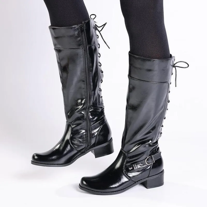 Outdoor Travel Franco Rossi Ladies Back LaceUp Long Boot - Black