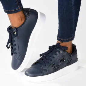 Pierre Cardin Godiva Lace Sneaker With Hearts - Navy Adjustable Balanced feel