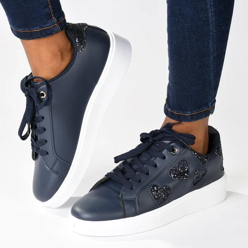 Pierre Cardin Godiva Lace Sneaker With Hearts - Navy Adjustable Balanced feel