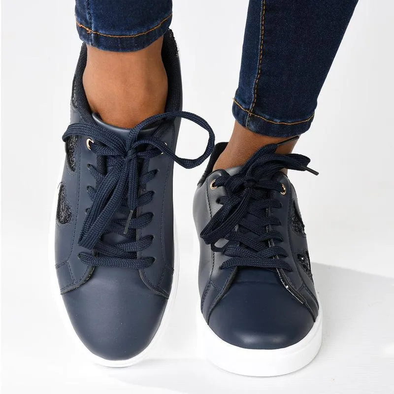 Pierre Cardin Godiva Lace Sneaker With Hearts - Navy Plush Cushion