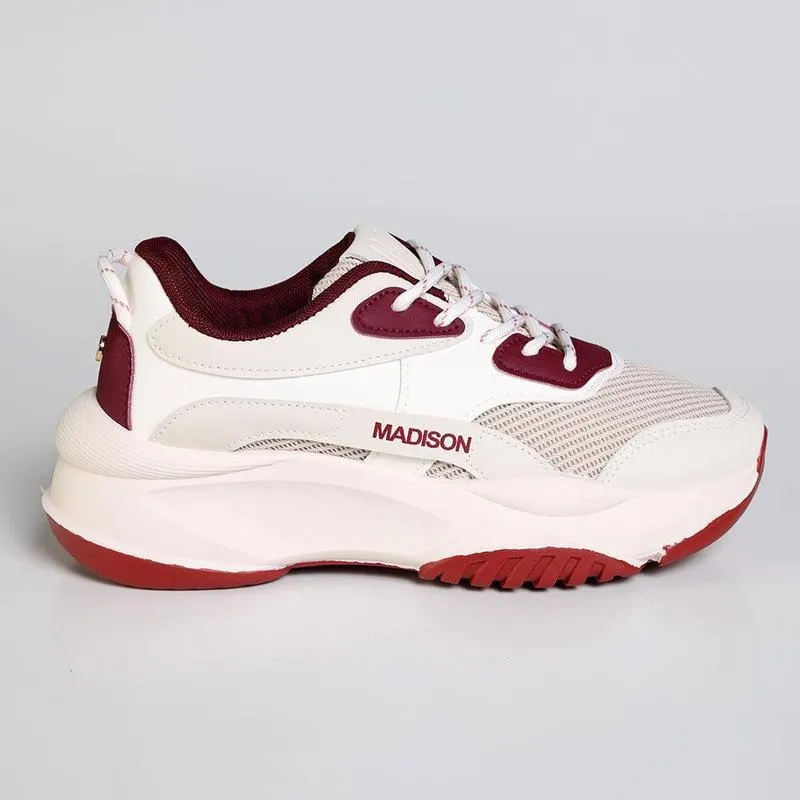 Heel Counter Support Smooth Base Madison Kim Ladies Fashion Sneaker - White / Burgundy