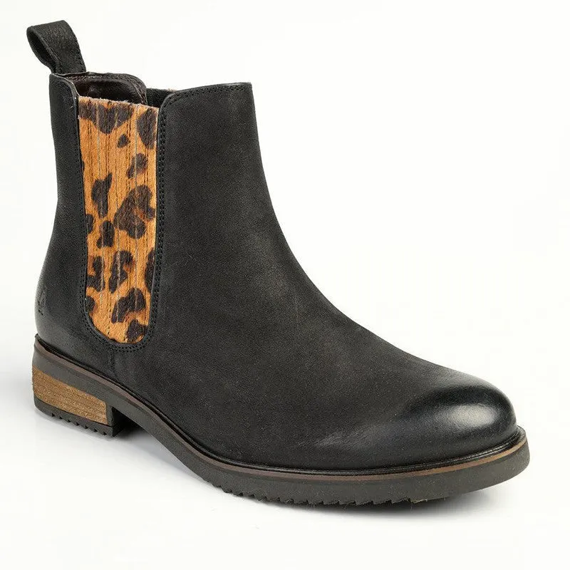 Anti Abrasion Hush Puppies Stella Leather Ankle Boot - Black/Leopard