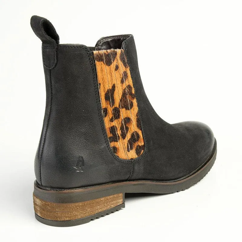 Hush Puppies Stella Leather Ankle Boot - Black/Leopard Strong Mood